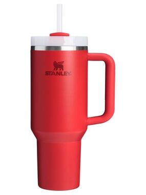 Stanley Red Travel Mug with White Lid and Clear Straw